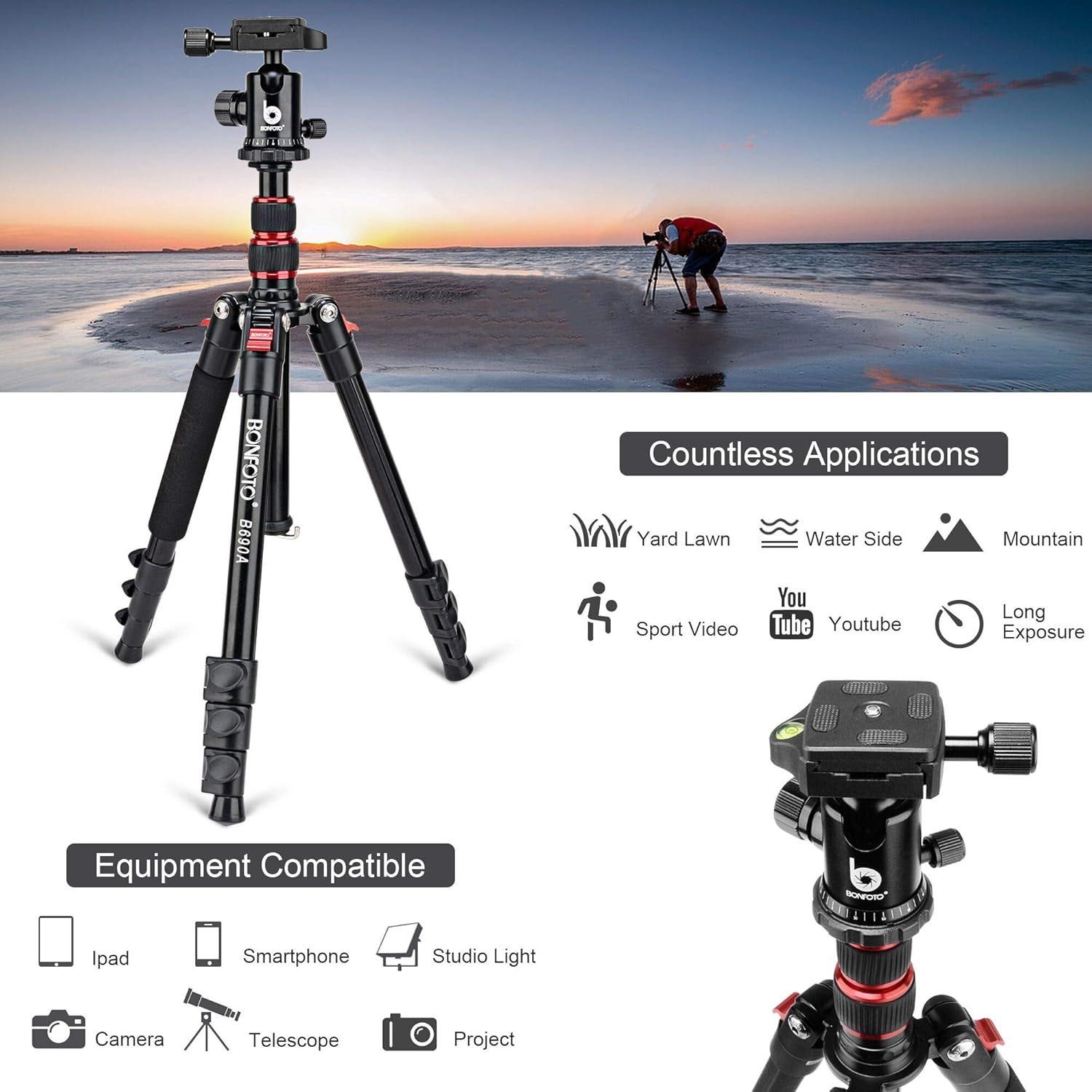 BONFOTO B690A-Trepied camere foto din aluminiu/fibră carbon,sigilat
