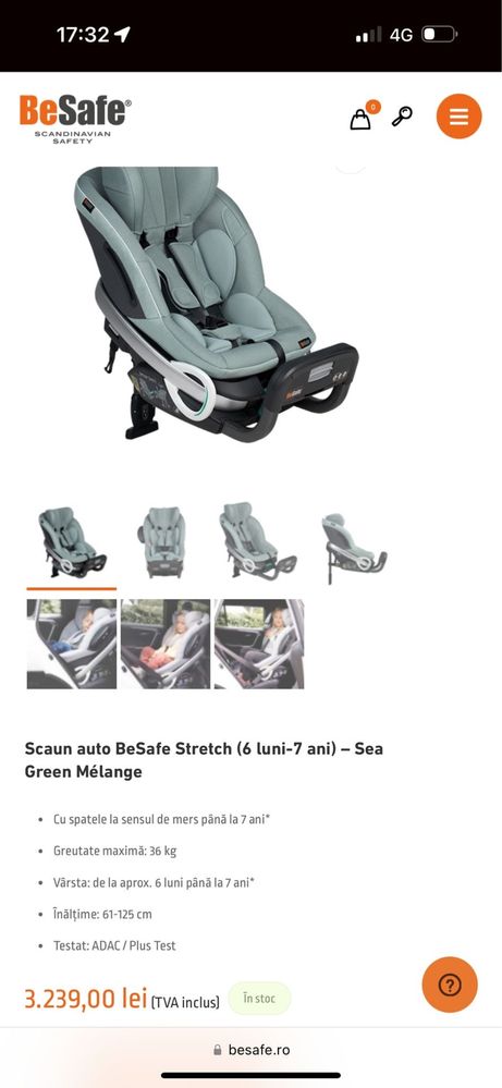 Scaun auto BeSafe Stretch (6 luni-7 ani) – Sea Green Mélange