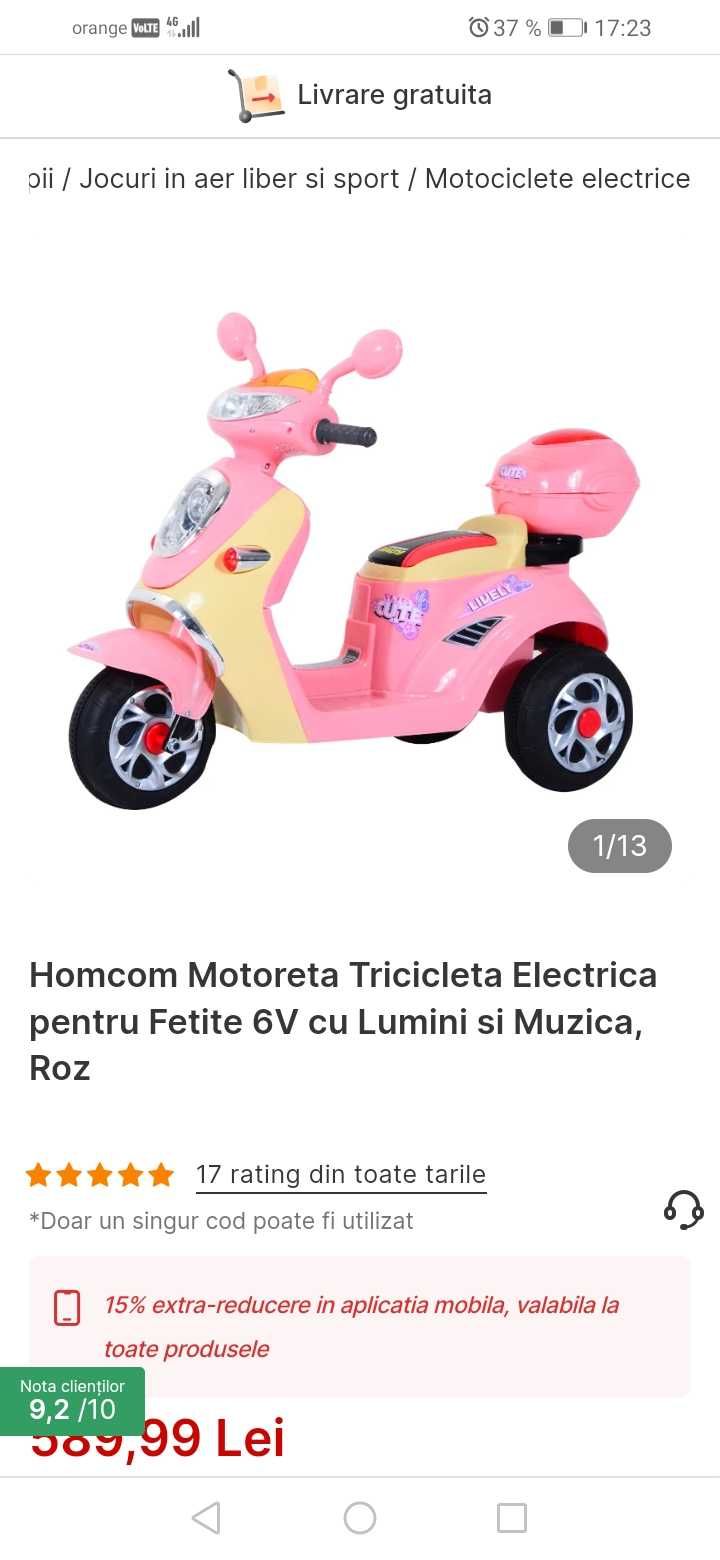 Homcom Motoreta Tricicleta Electrica pentru fetițe