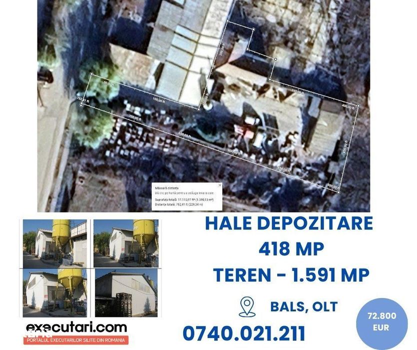 Hale depozitare - 418 mp + Teren - 1.591 mp, Bals