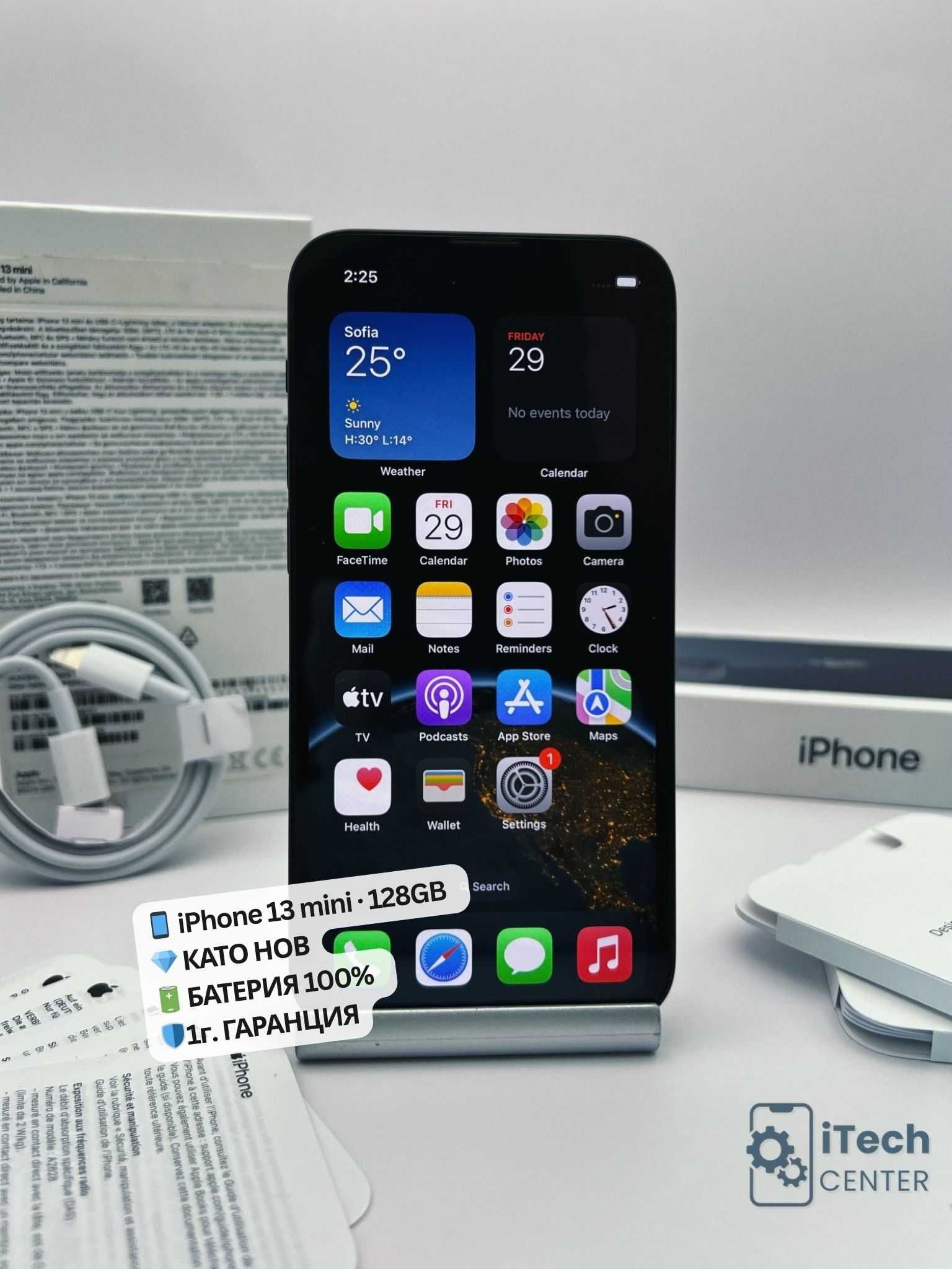 iPhone 13 mini, 128GB, Midnight, 100% батерия, КАТО НОВ, 1г. ГАРАНЦИЯ!