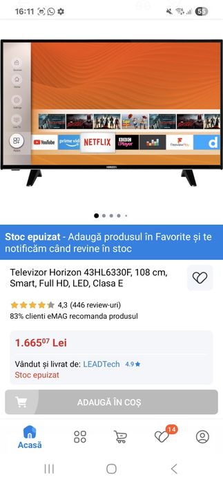 Doua televizoare smart full HD 108 cm Horizon aproape noi
