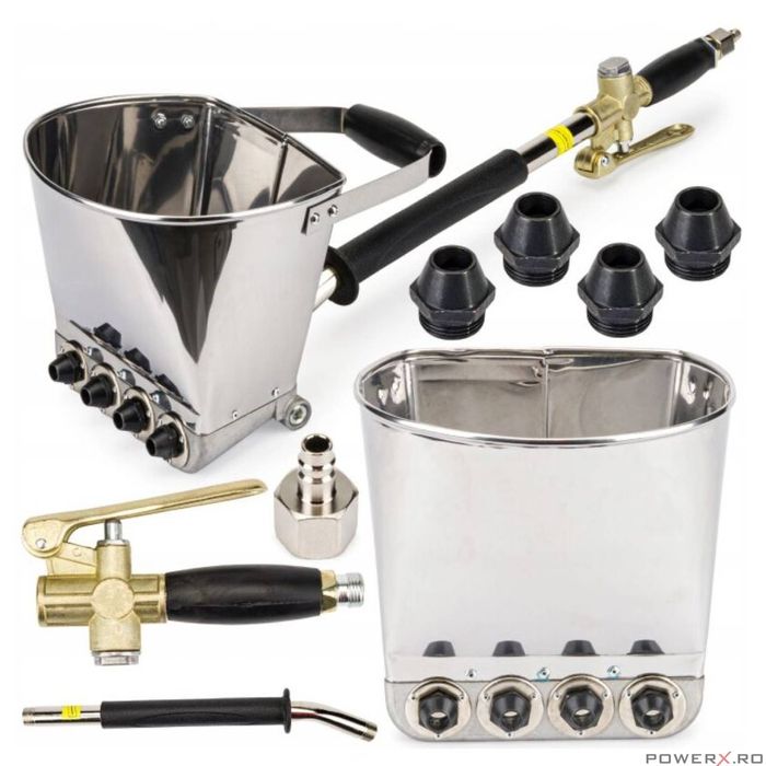 Pistol pneumatic pentru tencuit, capacitate 3 litri, 4 duze de 19 mm,