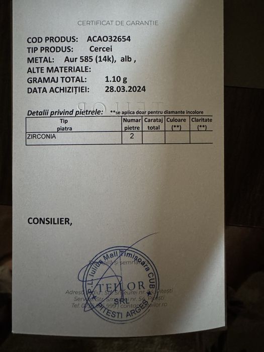 Cercei aur alb Teilor pentru bebelusi