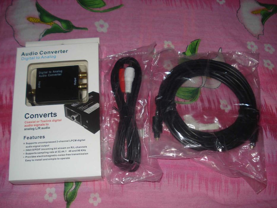 audio converter digital to analog + cablu optic 5m si cablu jack 1m