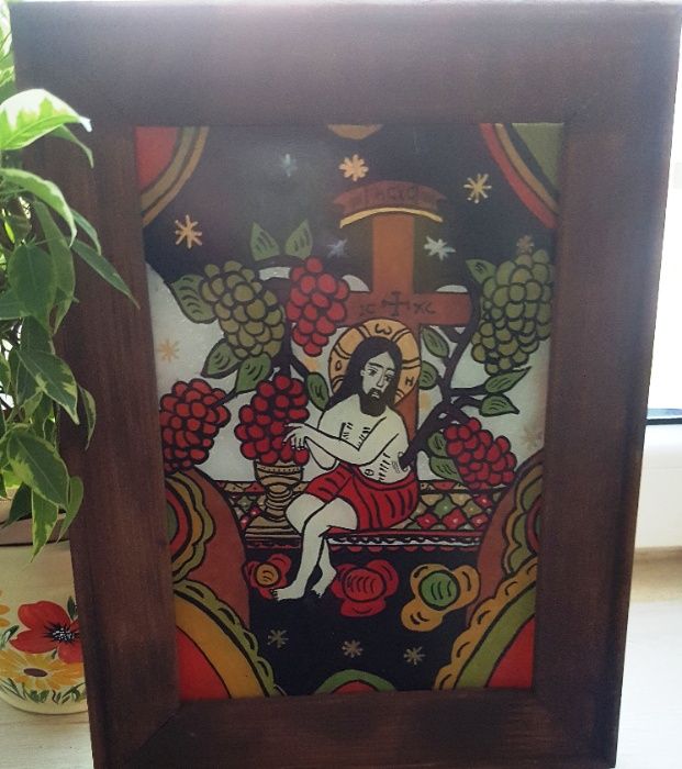 Iisus- Vița-de-Vie(Scheii Brasovului,sec.XIX)-Icoana pictata pe sticla