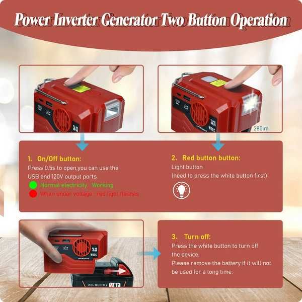 Invertor portabil exterior 200W baterie Milwaukee 18V la AC 110V/220V