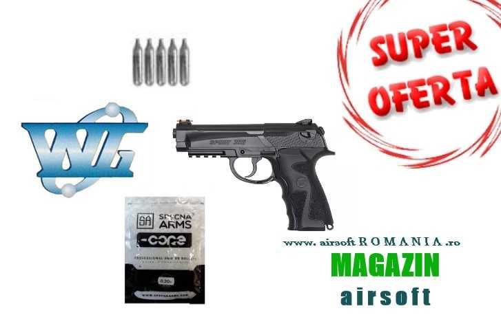 PACHET  airsoft  Beretta tip TWO cu 5CO2+1000 BBs 0.20gr