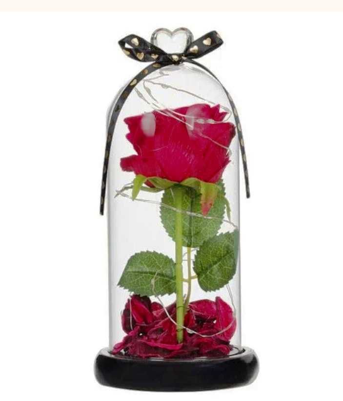 Вечна неувяхваща роза в стъкленица СВЕТЕЩА LED Оригинален Жена 8 МАРТ