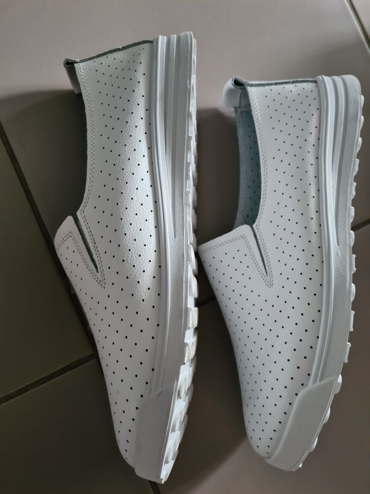 Pantofi piele, noi, albi, dama, talpa medicinala, 40, Feeling