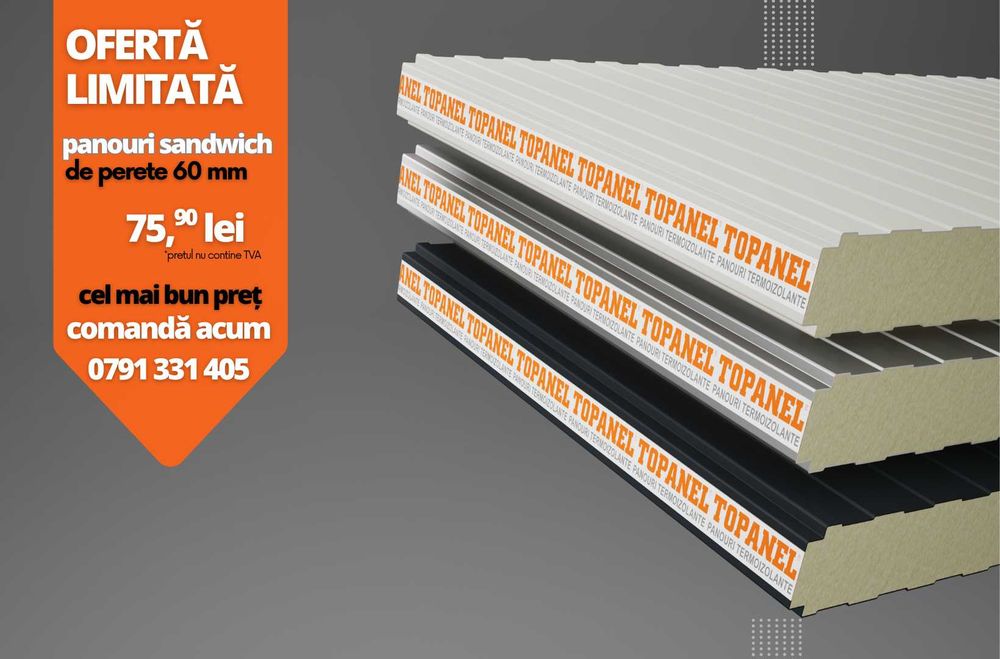 PROMOTIE – Panouri sandwich de perete, 60 mm, 75,90 lei/ mp +TVA.