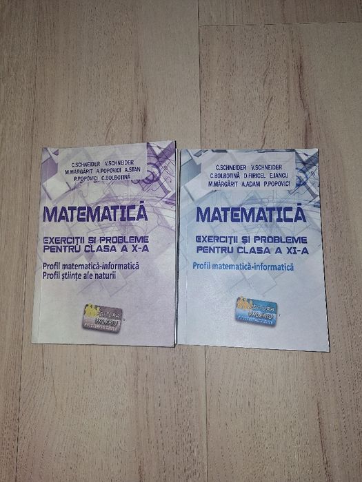 Culegeri de matematică, a X-a și a XI-a (Schneider), stare foarte bună