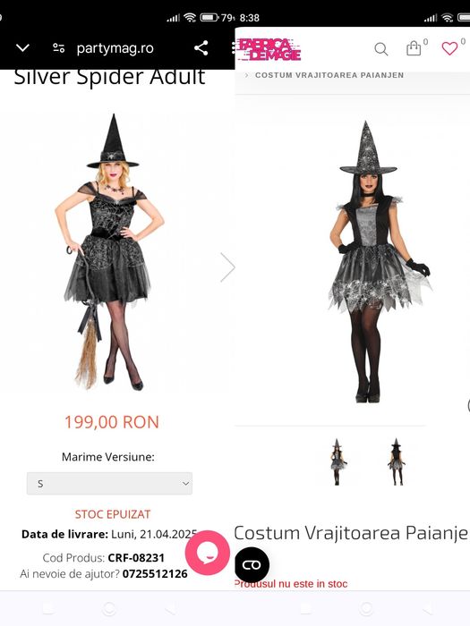 Costum vrăjitoare fiesta guirca sigilat doar 100 Ron!