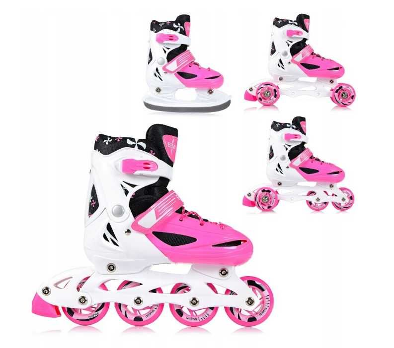 Patine / Role reglabile 4 in 1, ENERO, Alb/Roz/Negru, 26-29
