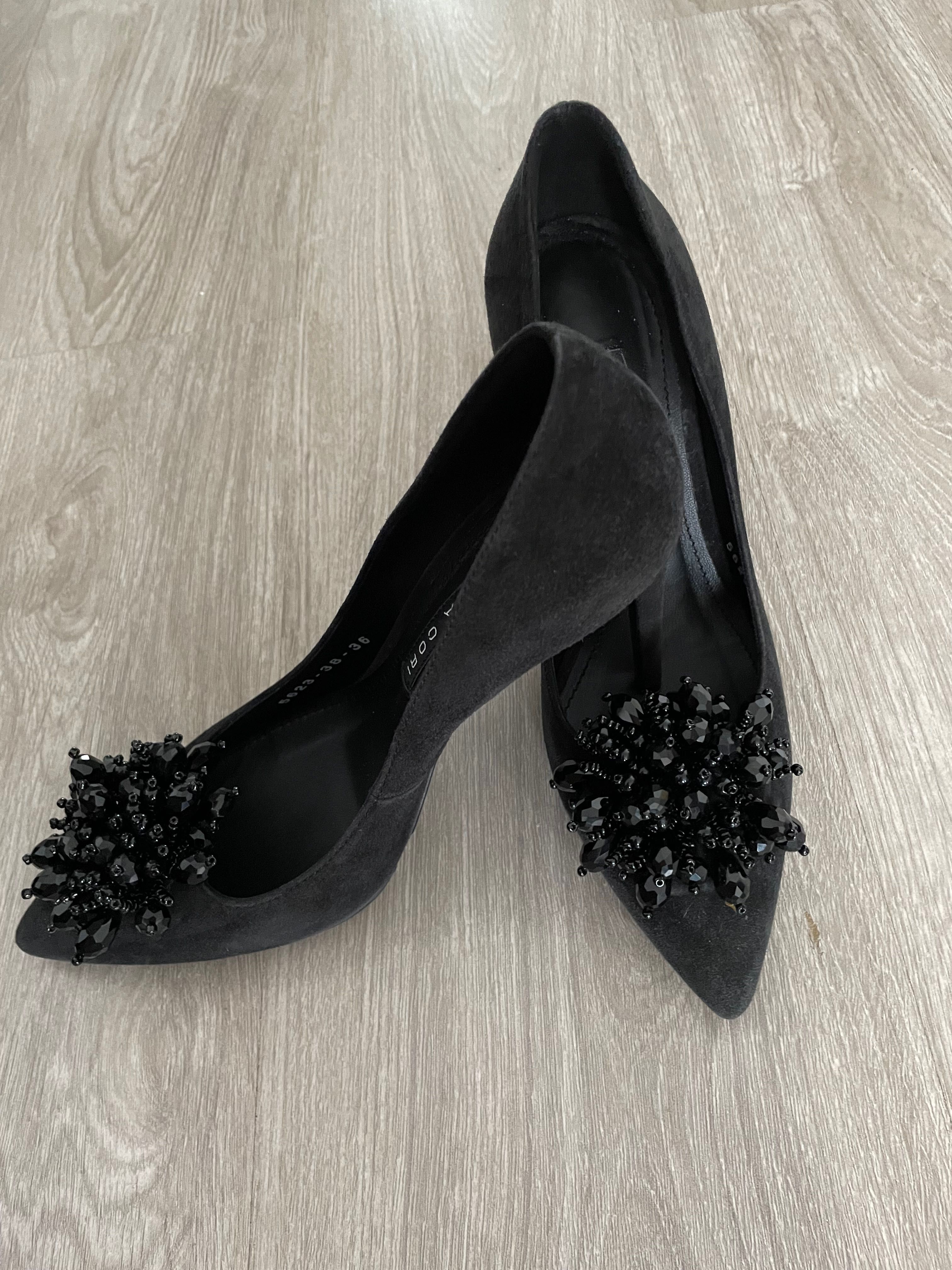 Pantofi ANNA CORI negri, piele întoarsă, mărimea 38