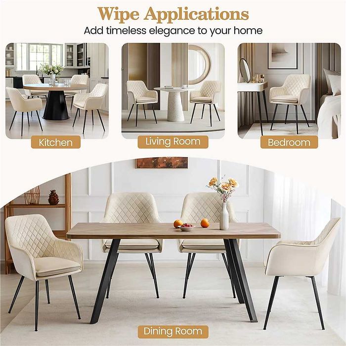 Set 2 scaune dining catifea cu picioare metalice |S 614341 Beige(2pcs)