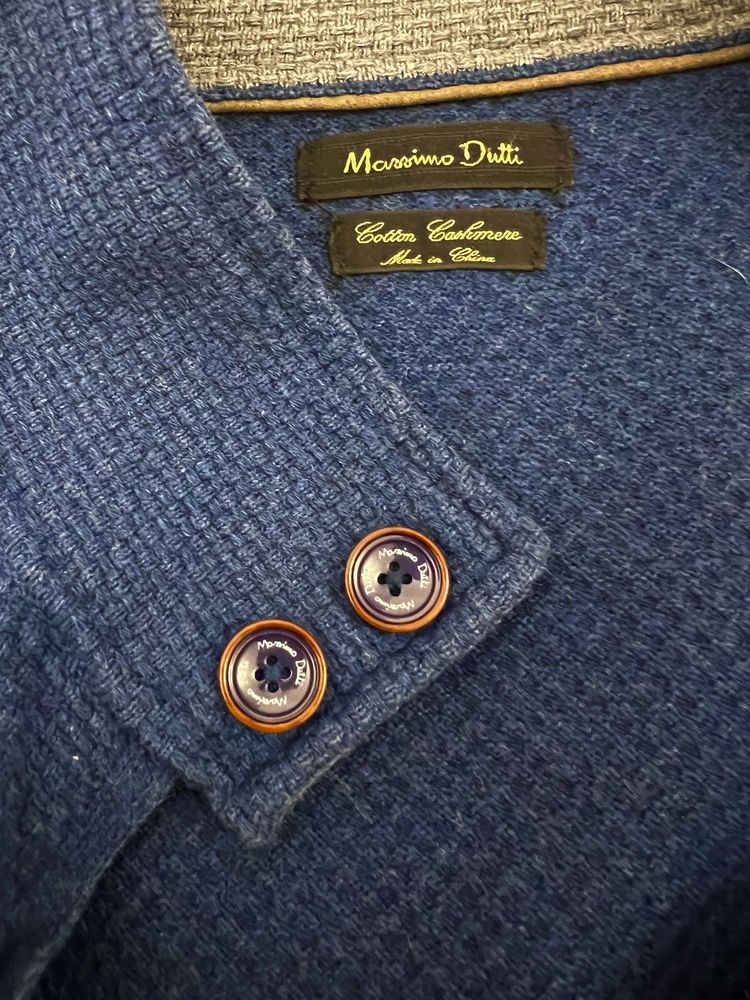 Мужской брендовый кардиган кофта на замке Massimo Dutti синий, кашемир