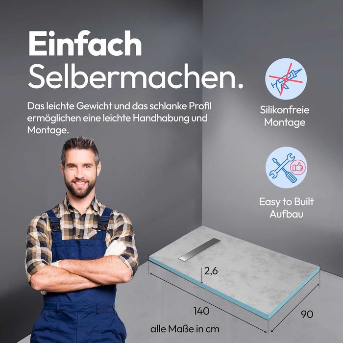 Panou de duș Marwell  cu jgheab de scurgere integrat