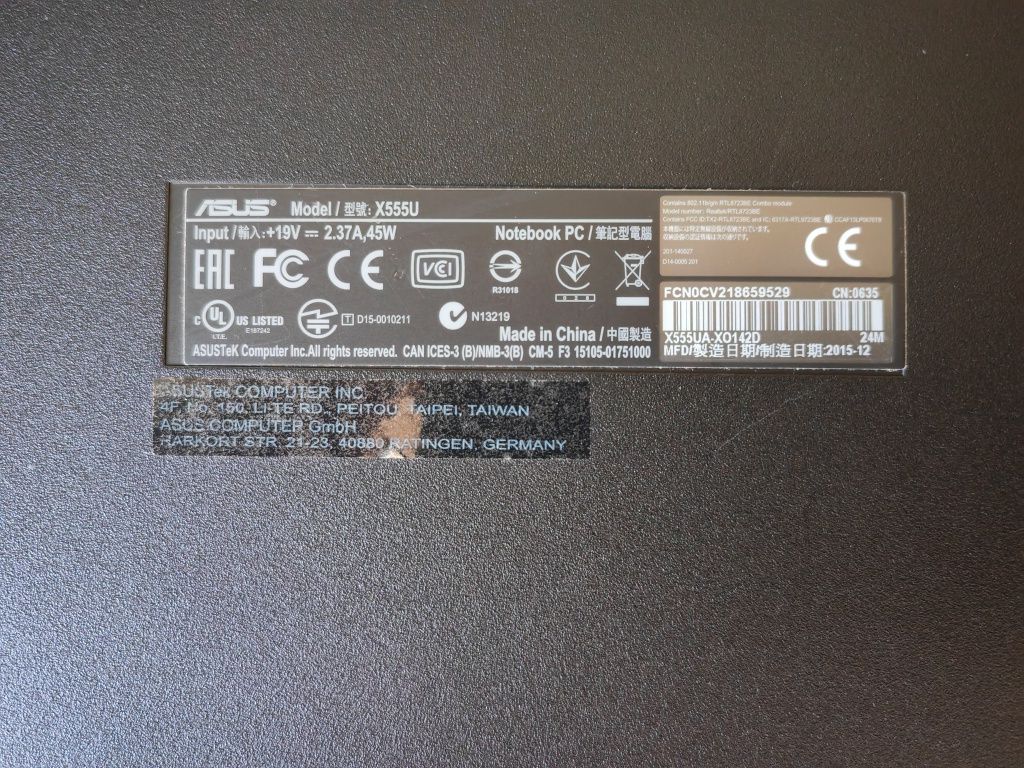ASUS X555U,Intel Core i5-6200U,256GB-SSD,4GB DDR3,15.6”,HD, 1366 x 768