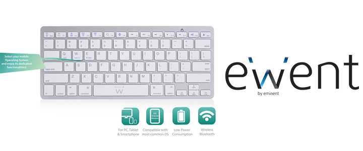 Bluetooth клавиатура Ewent EW3163, за компютри/таблети/смартфони, Бял