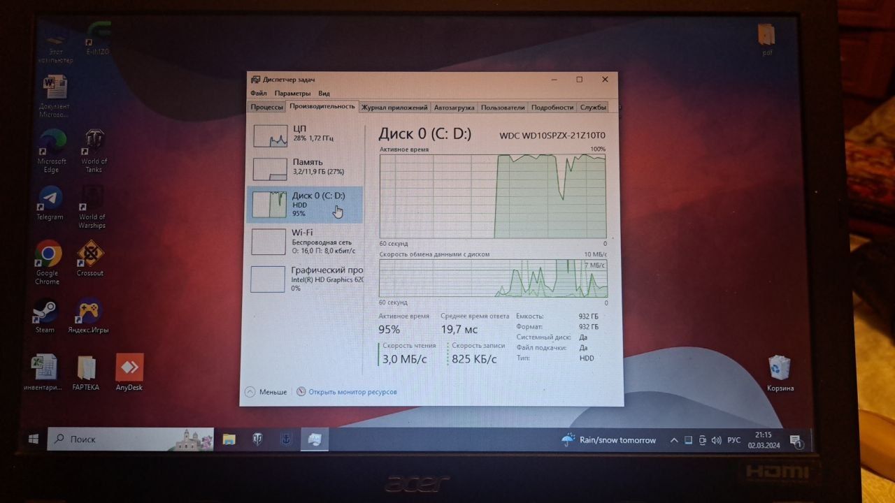 Acer i3-7020u  ozu 12/1000gb hdd