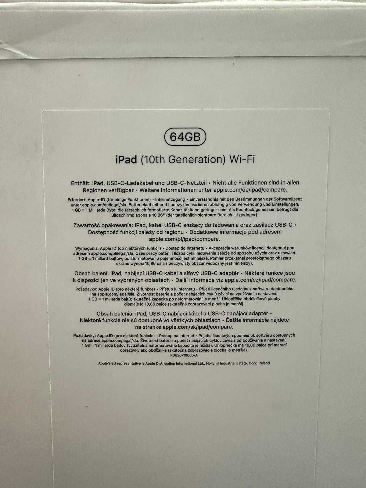 APPLE iPAD Gen 10 a -64Gb NOUA / FINX AMANET SRL Cod:52640