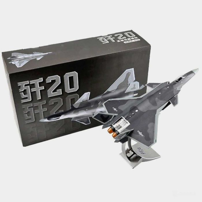 Macheta avion metalica 5 gen stealth jet J20/F22 scara 1:72 26cm
