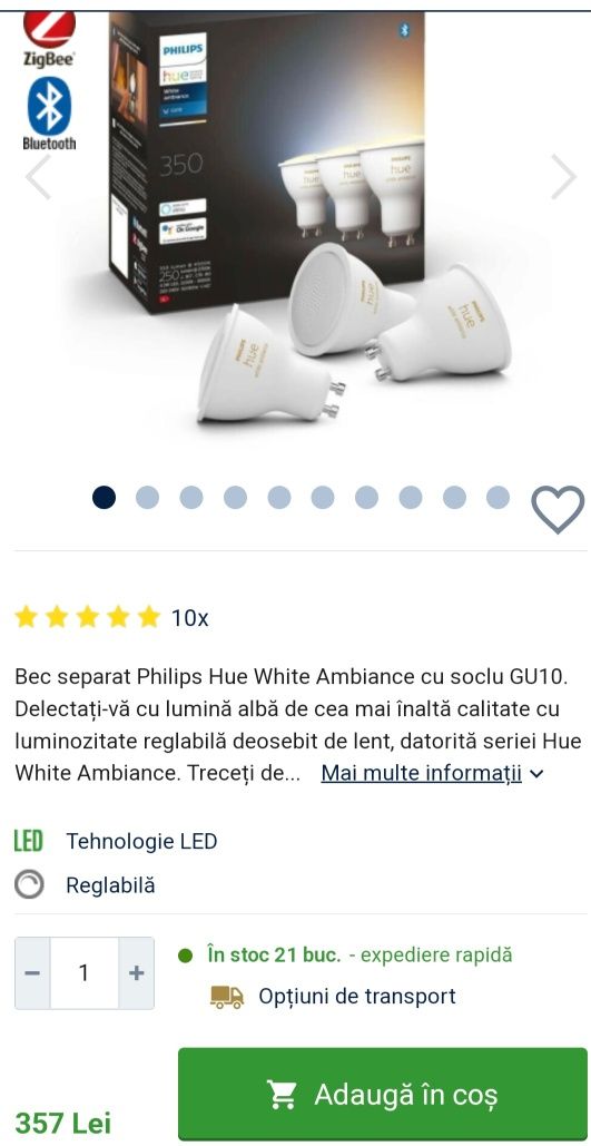 Set 3 buc Philips Hue GU10 white ambiance smart