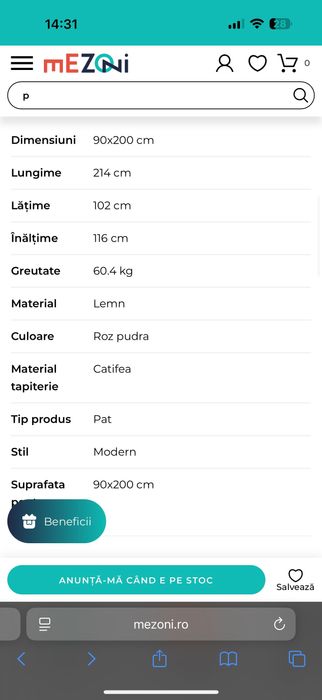 Vând pat dormitor roz pudră