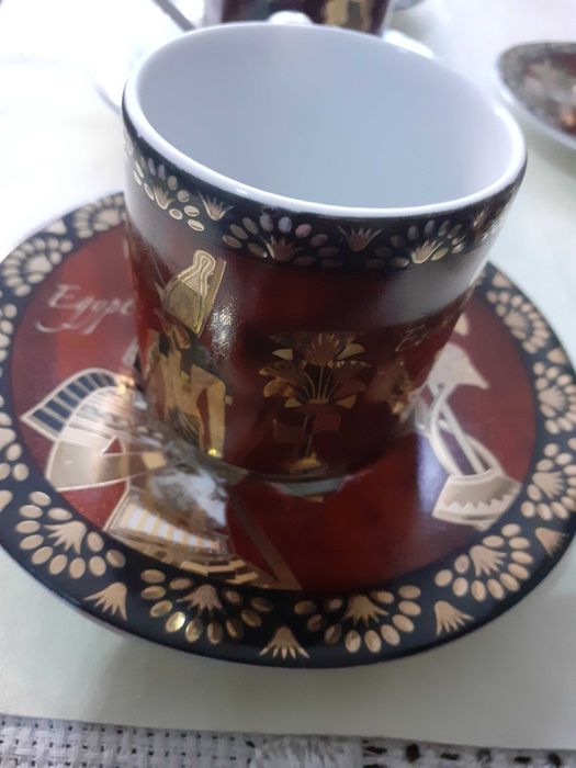 Serviciu cafea - 5 cești + 5 farf. porțelan, glazură Lemoges, 110 ml.