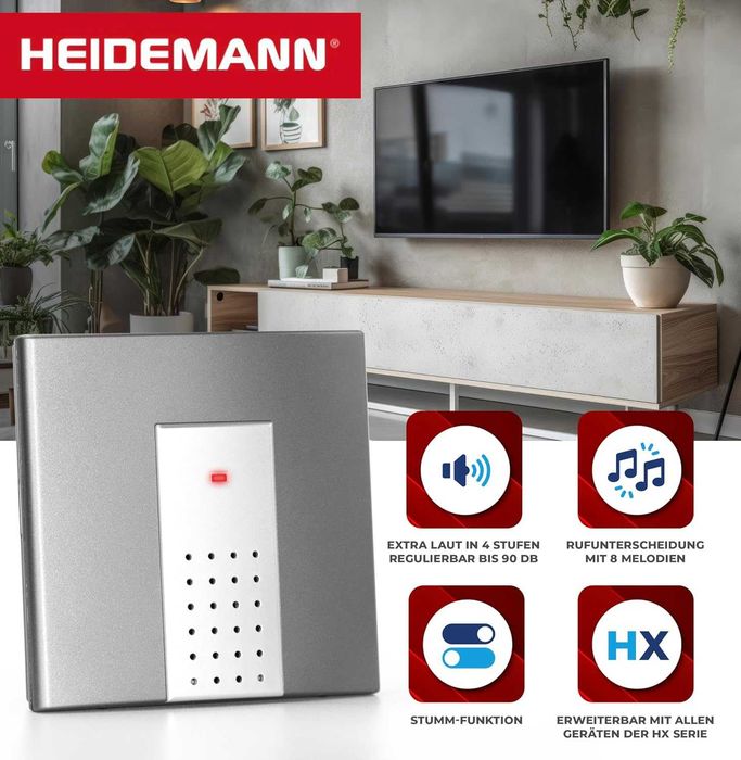 Безжичен звънец радиогонг Heidemann FUNKGONG-Set HX Square