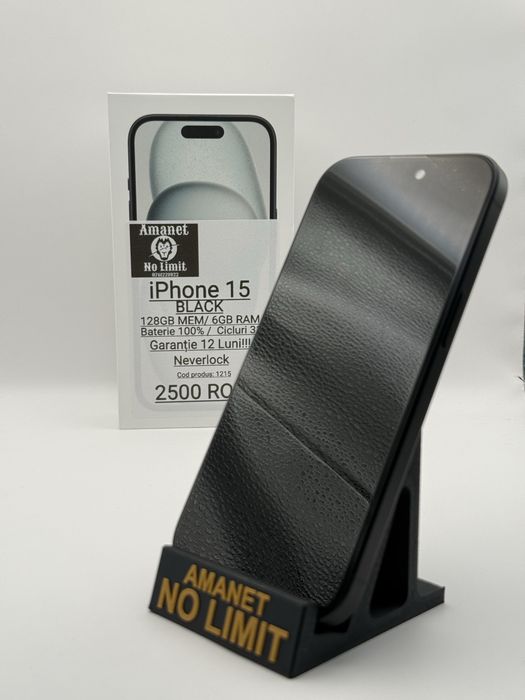 iPhone 15 Black 128GB Nou Garantie 12 Luni , AMANET NO LIMIT