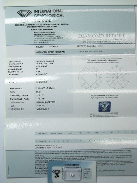 Сертифициран Диамант GIA IGI 0,50 карата D/VS Брилянт Скъпоценен Камък