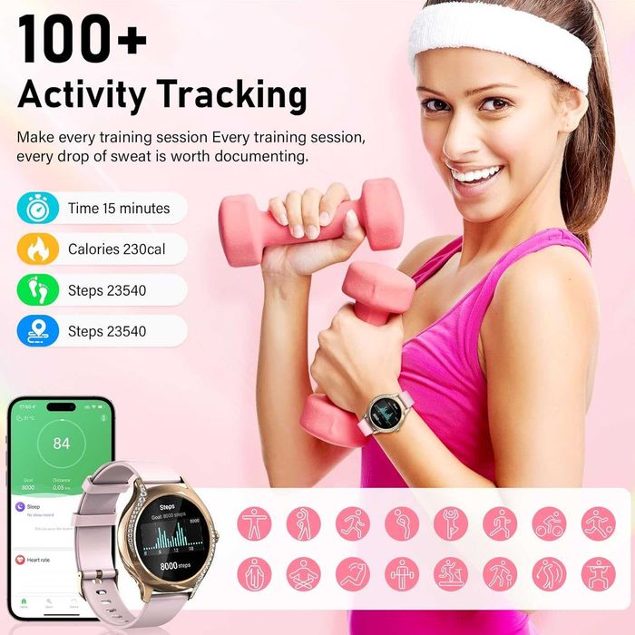 Brenth Смарт часовник за жени с функция за обаждане, IP68, iOS/Android