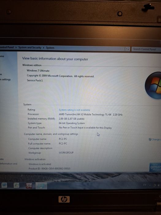 Лаптоп HP 6715s - CPU:2х2.2GHz, RAM:2GB