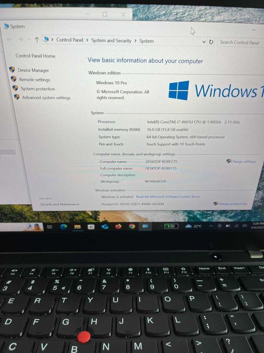 Lenovo ThinkPad T490s i7-8665u-16Gb ram-256Gb Ssd-Touchscreen