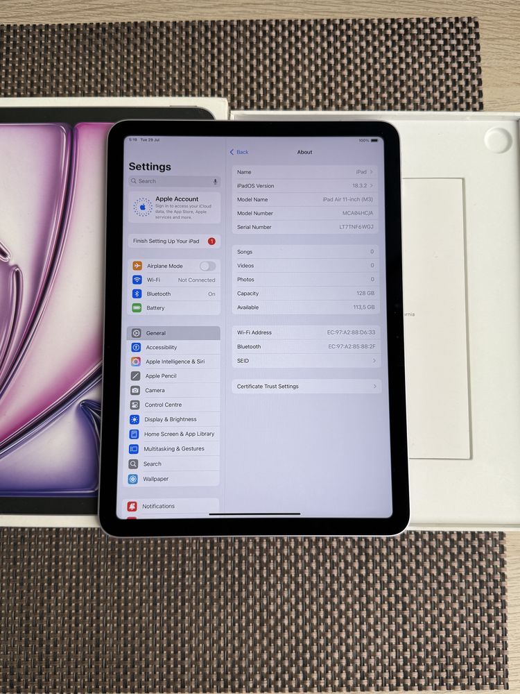 НОВ! ЛИЗИНГ* Apple iPad Air 11” M3 128GB  WiFi Purple ГАРАНЦИЯ айпад