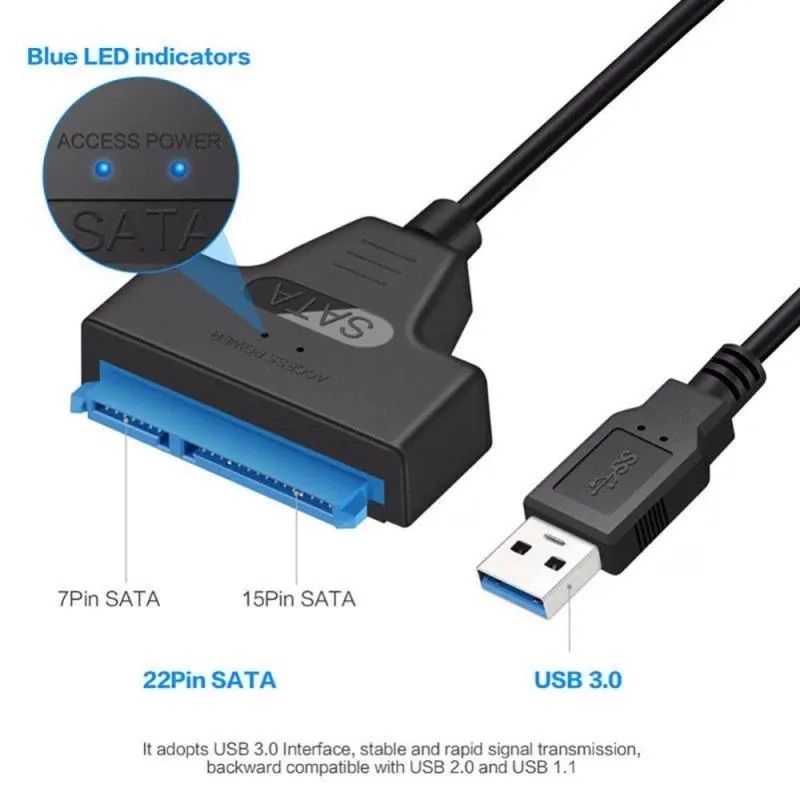 SATA кабел USB 3.0 преходник свързване на HDD SSD хард дискове към лап