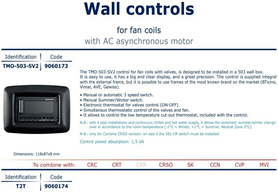 Controler  Ventiloconvectoare Termostat
SABIANA TMO-503-SV2 AUTOMAT