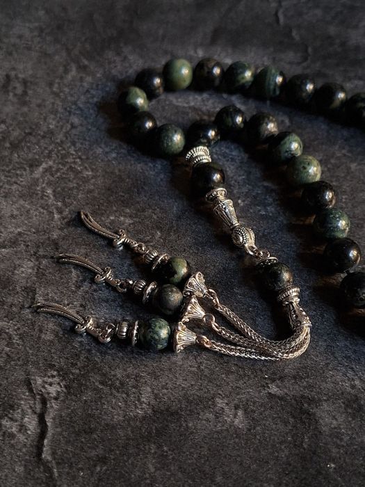 Премиальные чётки(тасбих)  ручной работы из змеевика — 33 бусины