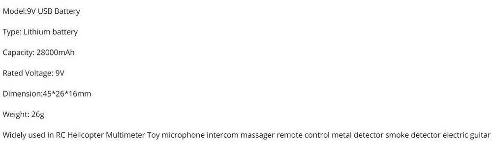 Baterie reincarcabila de 9V