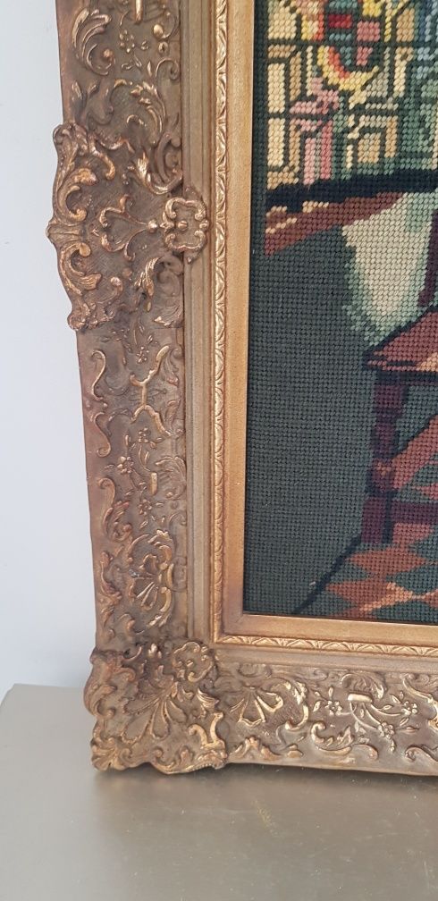 Tabloul goblen vechi cu ramă din lemn masiv