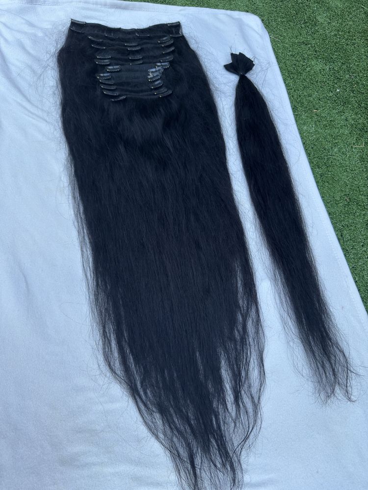 Extensii clip-on păr natural 100% – 80 cm – Negru intens