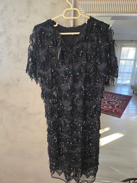 Rochie neagră de ocazie, noua, cu paiete