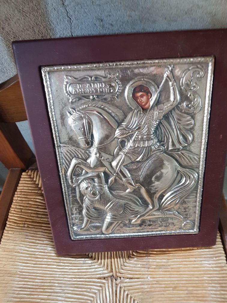 Icoană pe lemn cu foiță din argint
