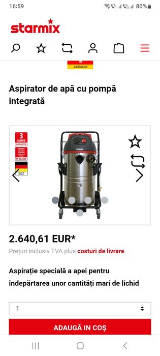 Starmix NSG uClean PA-1455,aspirator de apă cu pompă integrată.