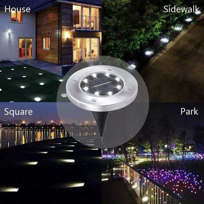 Комплект 4бр LED соларни лампи Disk Lights лампа за градина