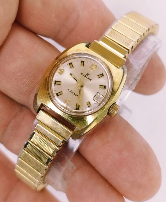 Ceas de damă Edox automatic elvetian, cu dată, 21 Rubine din anii 1960