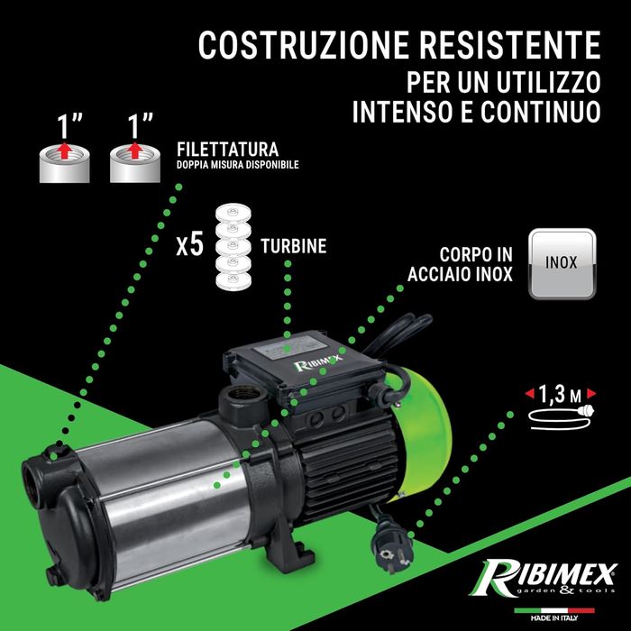 Pompa Ribimex PRMCA5 5 Turbine, 230 V, Negru/Verde, 1450 W