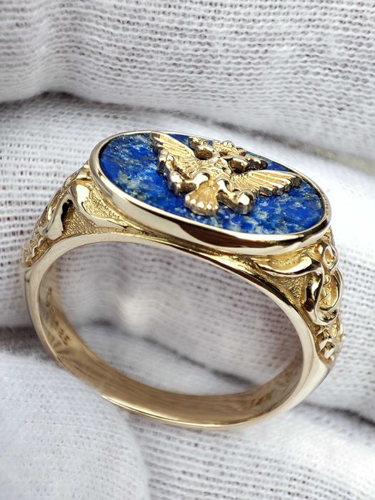 Faberge inel aur 14k lapis lazuli ghiul aur barbatesc Franklin Mint